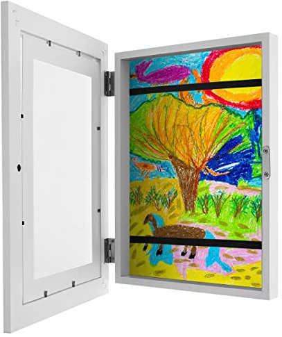 Kids Art Frame, Kids Artwork Display Frame, Front Opening A4 Picture Frame for 150 Pictures, Changeable Childrens Artwork Display Photo Storage Frames, Kids Art Projects Frames with Fixed Strap(white)
