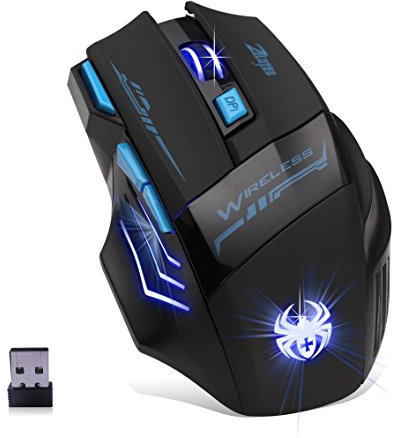 zelotes Mouse Gaming Wireless,4000DPI,7 Pulsanti,LED,2,4 GHz con Ricevitore USB,Design Ergonomico,Mouse Senza Fili Ottico Portatile per PC,Laptop,Mac,Nero