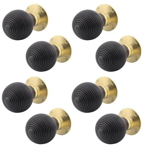 EAI Ebony Wood Door Knobs, 4 Pairs | 4 Pairs of Mortice 55mm Door Knobs for Internal Doors, Fixings Included