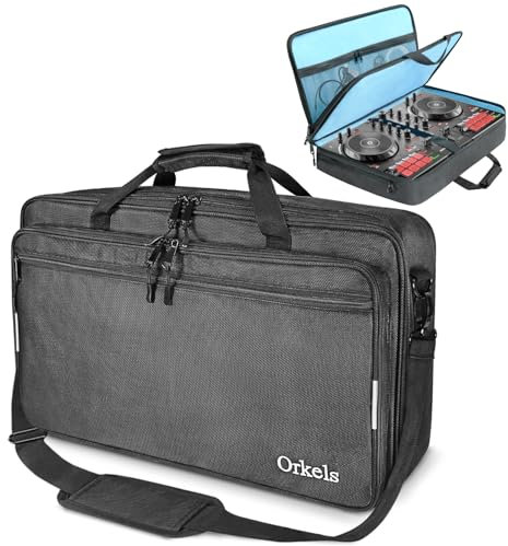 ORKELS DJ Controller Bag Case Compatible with Pioneer/Numark/Hercules DJ Controller, DJ Storage Travel Protective Carrying Bag with Adjustable Shoulder Strap (S-21.6''Lx13''Wx4.7''H)