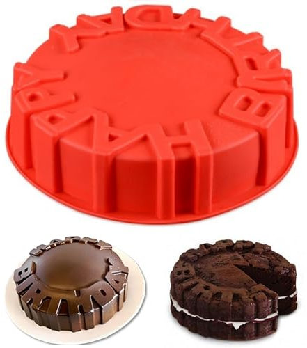 Holzsammlung Birthday Cake Shaped 8 inch Cake Tin, ​Silicone Cake Mould with Premium Non-Stick Coating for Quick and Easy Release​​, Reusable Cake Pan, Round Baking Trays Measures 20 x 5 cm