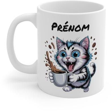 Teecustom Mug Hérisson Personnalisé – Tasse Café Mignonne et Énergique avec Prénom – Cadeau Original (Chat)
