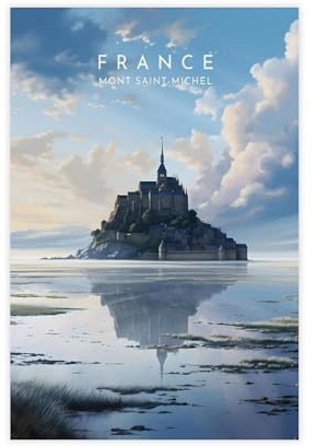 WLQZFRWV Leinwandposter, Motiv: Mont Saint-Michel, Reisen, Frankreich (2), Wandkunst, Dekor, Bild, Gemälde für Wohnzimmer, Schlafzimmer, Dekoration, 40 x 60 cm