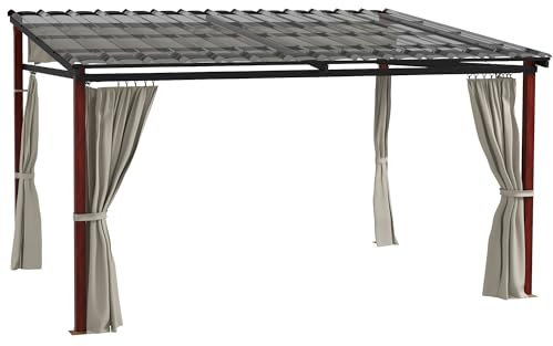 DecHome - Pergola con Tende Laterali e Tetto Retrattile in PC in Alluminio e Metallo 345x300x215-255 cm colore Crema