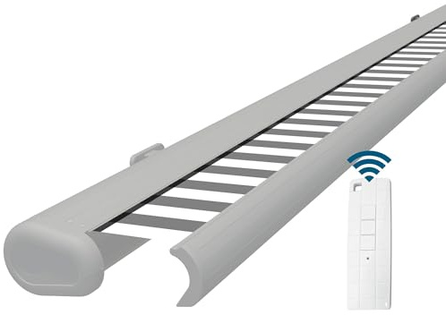 Eclipse Vollkassettenmarkise Premium elektrisch 5,6x3,5 m Markise Balkon Terrassenüberdachung Kassettenmarkise Gelenkarm Polyacryltuch UV-Schutz 50+ Smarthome-fähiger Dooya Motor, Tuch: Grau-Weiß