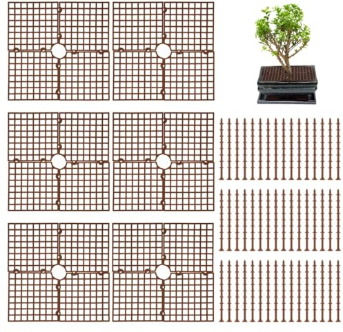 Calolin 6Pcs Square Plant Pot Grids, 11.8in Cuttable Grid Flower Pot Covers with Long Stakes, ABS Plant Soil Protectors, Grid Digging Stoppers for Indoor Outdoor Plants