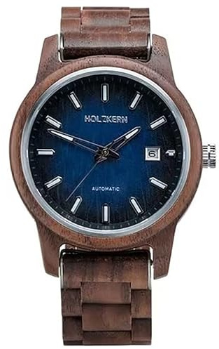 HOLZKERN Herren-Uhr Automatik Nightbird Walnuss/Blau 9010631022266