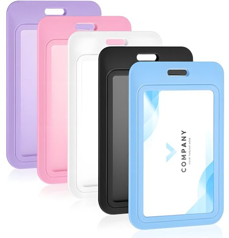 Lot de 5 porte-badges coulissants, porte-badges coulissants avec fenêtre transparente, pochettes verticales en plastique rigide pour cartes d'identité, clés, cartes de crédit, étuis verticaux en
