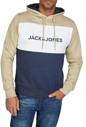 JACK & JONES Hoodie Herren mit Druck JWHLOGO Blocking Regular Fit Plus Size | Kapuzenpullover Pullover Grün Blau Beige Navy S M L XL XXL 3XL 4XL 5XL 6XL 7XL 8XL