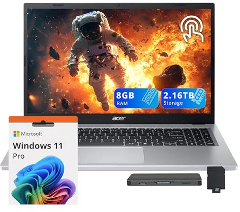 acer Aspire Go 15.6 FHD Touchscreen Laptop, AMD Ryzen 5 7520U, 8GB LPDDR5, 2.16TB Storage(2TB SSD+160GB Docking Station Set), AMD Radeon Graphics, Number Pad, Webcam, Wi-Fi 6, Win 11 Pro, Silver