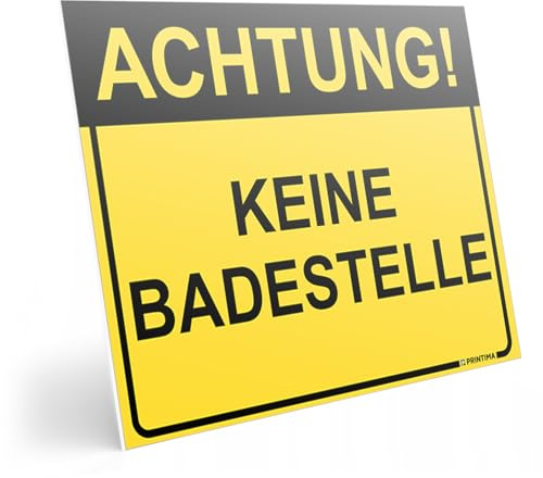 PRINTIMA Achtung Keine Badestelle Warnschild 40x30 cm – Hinweisschild Baden Verboten – Gefahr am Gewässer – Schild aus PVC – Inklusive Montageset (Dübel & Schrauben) – Wetterfest