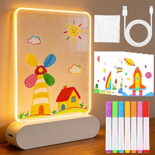 Led Zeichenbrett, LED Notiztafel Neu Leuchtende Wiederaufladbare, 15 * 3 * 22cm Acryl Notiztafel mit Farben, 7 Farben Stift & ZeichenbläTter für Kinder Schreibtisch, Büro, Café, Schule, Zuhause