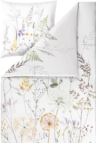 Estella Bio Bettwäsche Veronica Mako-Satin braun-grün-Natur Größe 1x 155x220 cm + 1x 80x80 cm