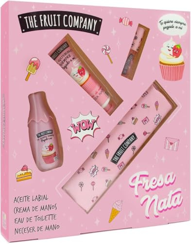 The Fruit Company Set Regalo Fresa y Nata Edición Verano | Aceite Labial, Crema de Manos, Colonia Eau de Toilette, Neceser