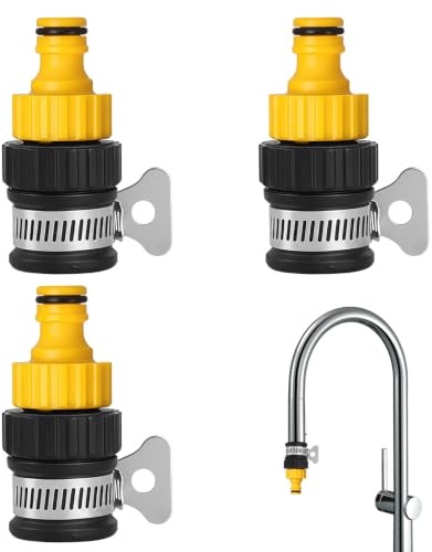 3PCS Kitchen Tap Hose Connector Universal Faucet Adapter for Garden Hose | Quick leak-resistant connection with sealing washers, ideal for watering, car washing, cleaning and outdoor irrigation