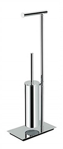 Piantana B9907 con porta rotolo e porta scopino sospeso in ottone Colombo Design Square finitura cromo
