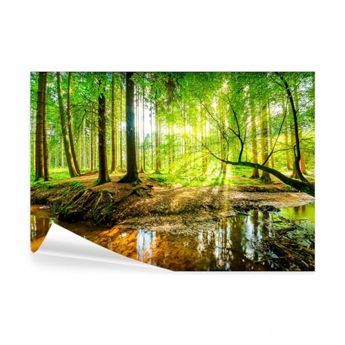 decomonkey Fototapete selbstklebend Wald 3D, 196x140 cm, Natur Landschaft | Baum, Selbstklebende, Tapeten, Wand, Fototapeten, Tapete, Wandtapete, klebend, Klebefolie