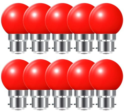 HUAMu B22 Bayonet led Bulbs, 2W LED Coloured Light Bulb Mini Globe Golfball Bulbs for Outdoor Patio Garden Party Christmas, Red, Pack of 10