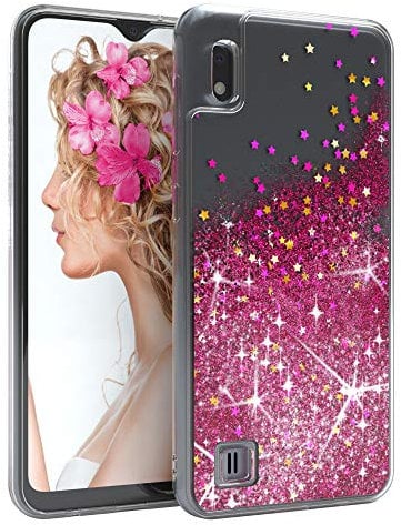 EAZY CASE Hülle kompatibel mit Samsung Galaxy A10 Schutzhülle mit Flüssig-Glitzer, Handyhülle, Schutzhülle, Back Cover mit Glitter Flüssigkeit, TPU/Silikon, Transparent/Durchsichtig, Pink