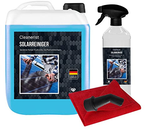 Nettoyant solaire 5 l - Concentré - Pour une dilution jusqu'à 1:25 - Avec vaporisateur + chiffon microfibre + robinet de drainage - Panneaux solaires - Cellules solaires