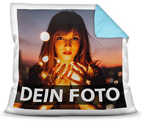Print Royal Foto-Kissen Selbst gestalten (40 x 40 cm) - mit Foto individuell Bedruckt/Rückseite Hellblau/Personalisierte Geschenk-Idee/Deko-Kissen/Kopf-Kissen inkl. Füllung