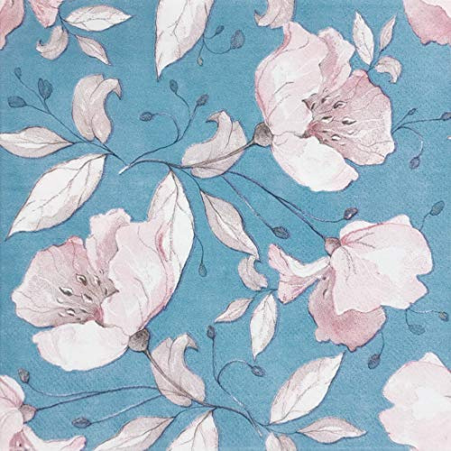 Farbige Papierservietten, 20 Stück Shabby Chic Servietten für Hochzeiten, Abendessen, Tee-Partys und Duschen, Blue Flowers