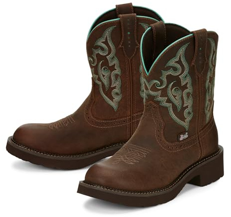 Justin Gemma II Women's 8 Tall Black Leather Rodeo Boot with Chic Stitch Pattern, Round Toe & Comfort Insole, Brown - 10 B