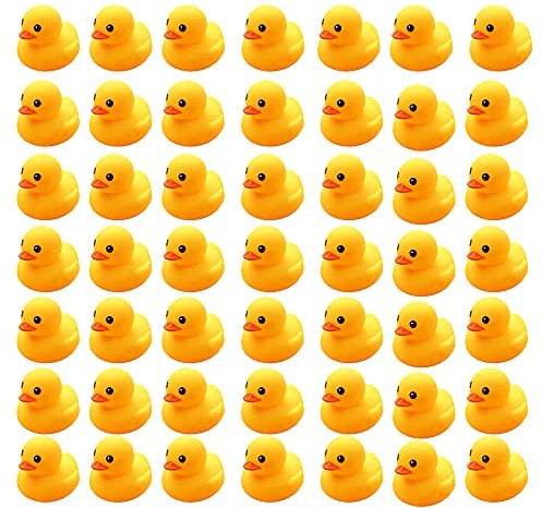 WAMSOLE 50PCS Super Mini Rubber Duck Bath Duck Toys for Toddlers Boys Girls,Squeak and Float Yellow Ducks in Bulk Baby Shower Duck Decorations Party Favors (1.6’’)
