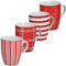 matches21 HOME & HOBBY Lot de 4 tasses à café en porcelaine Motif rayures rouges et blanches 10 cm 250 ml