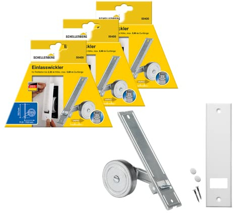 3er Set Schellenberg 50400 Einlasswickler MAXI + 53603 Abdeckplatte Standard, Lochabstand 18,5 cm, Gurtwickler für Rollladengurte mit 23 mm Breite inklusive passender Blende in Weiß