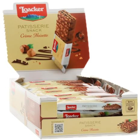 Loacker, Patisserie Snack Crème Noisette, Fragranti Cialde Wafer con Crema alla Nocciola e Ricoperte di Cioccolato, Merenda e Snack, Formato Convenienza, 1 Confezione Display da 24 Monoporzioni da 21g