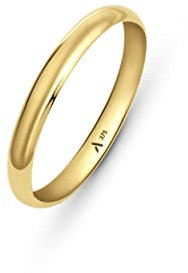 Amberta Allure Unisex Hochzeits Ring aus 9K Gold: Dicke 2.5 mm - Innen Umfang - Größe 50 mm