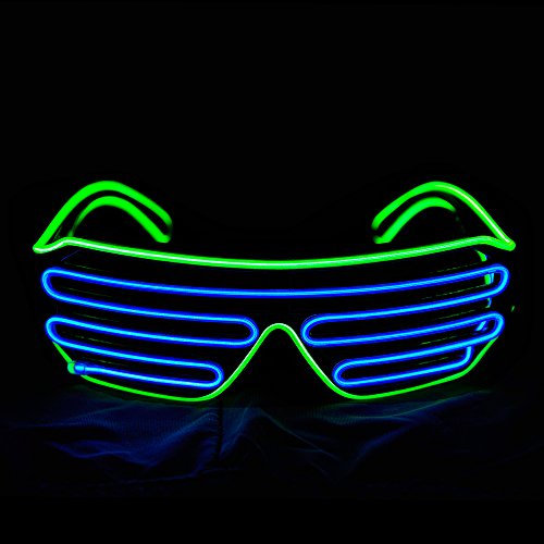 Therlan Neon Brille Led, Leuchten Party Brille, LED PartyBrille, Flashing Led Sonnenbrille Kostüme, Atzenbrille Leuchtbrille für Rave EDM Party (Grün-Blau)