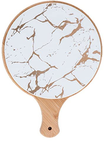 Tablas de charcutería Redondas mejoradas con Mango Tabla de Cortar de cerámica Tabla de Queso Negro Bandeja de Madera para Servir con Asas, Platos de Cena Reutilizables