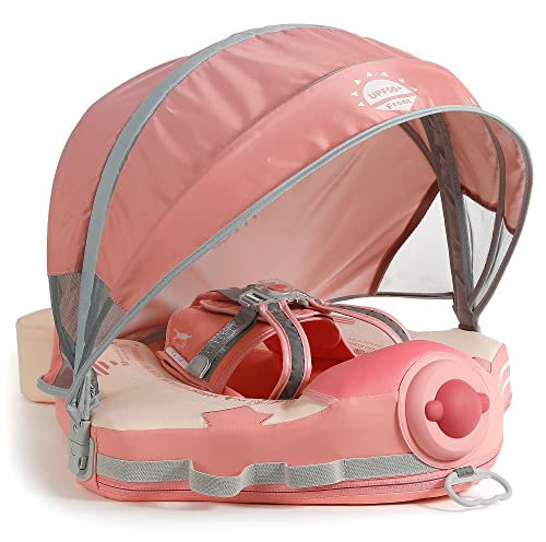 HECCEI Baby Schwimmring, Neueste Mambobaby NO.7 Nicht Aufblasbarer Schwimmreifen mit Sonnendach, Weich und Hautfreundlich Schwimmhilfe Baby Float Schwimmtrainer für Kinder 3 Monate bis 48 Monate