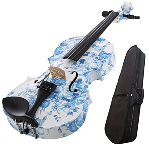 4/4 Blau-weiße Porzellanfarbene Geige Massivholzgeige Mit Ebenholzbeschlägen Schulterstütze Fallbogen Erwachsene Violine