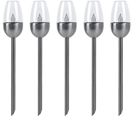 etc-shop Solarleuchte Wegelampe Außenleuchte, Gartenfackel mit Feuereffekt, Terrassenlampe, integrierter Akku, Metall, schwarz, LED, DxH 6x38cm, 5er Set