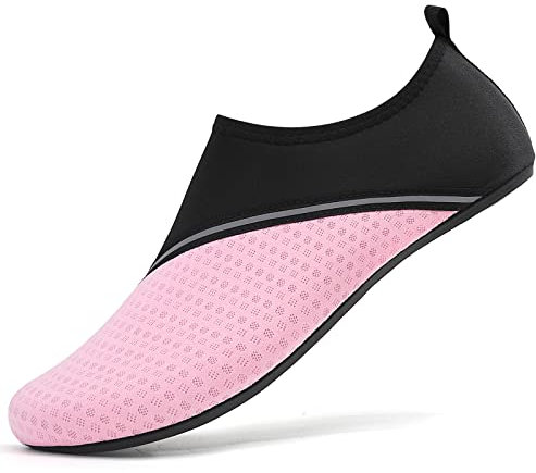 Sixspace Badeschuhe Damen Herren Wasserschuhe Schwimmschuhe Männer Frauen Strandschuhe Aquaschuhe Barfußschuhe für Strand,Pool,Meer,Wassersport,Tauchen,Surfen,Aqua Cycling(Schwarz/Rosa,39 EU)