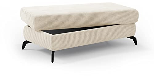 CAVADORE Stauraum-Hocker Bounce / Polsterhocker mit Staufach, Cord-Bezug und Metallfüßen in Mattschwarz / 121 x 45 x 67 / Breitcord, Creme/Beige