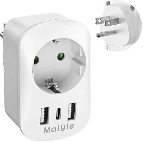 MAIYLE Reiseadapter USA Adapter, Amerika Deutschland Stecker mit 2USB 1USB C, Reiseadapter Thailand, International Adapter fur Kanada, dominikanische Republik, Mexiko, Australien