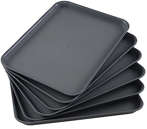 Oymlclivisa 6 Packs Plastic Rectangle Serving Tray, Fast Food Serving Tray, Deep Gray