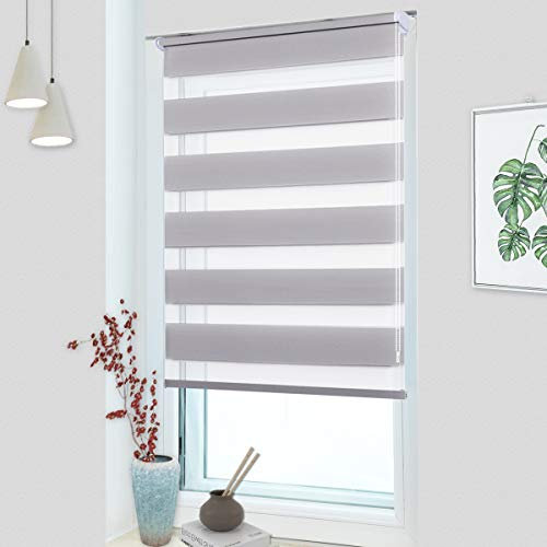 MupFup Doppelrollo Klemmfix ohne Bohren,Duo Rollo Klemmrollo Grau 50 x 120cm(BxH), Lichtdurchlässig & Verdunkelnd Fensterrollo für Schlafzimmer, Badezimmer, Wohnzimmer Fenster und Tür