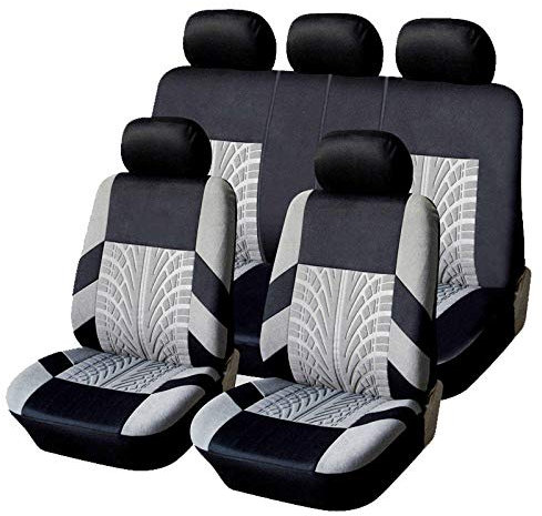 VOIV Auto Sitzbezüge für Opel Grandland X 2017 2018 2019 2020 2021, 9-teiliges Waschbarer Stoff Autositzbezüge Komplettset Innenraum Zubehör,A Grey