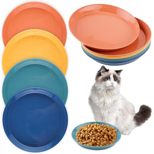 8 Piezas Plato de Comida para Gatos, 15cm Cuencos para Gatos con Fatiga de Bigotes para Comida y Agua Paja de Trigo Poco Profundo Ancho Plato para Gatos Platos Coloridos Gatitos, Húmedo