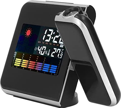 Mwrode Projection Alarm Clock with Weather Station Projector Clock with Temperature Humidity with Display LED Backlight for Bedrooms(Black)