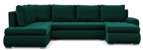 Mebligo - Ecksofa mit Schlaffunktion und Bettkasten Tokio II PRO, 300 cm Breit, Wohnzimmer Eckcouch Ottomane Links, Sofa Velour mit Bettfunktion - Sofa Grün (Kronos 19)