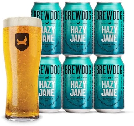 BrewDog Hazy Jane Gift Pack Beers -Vegan - 6 x 330ml Cans and Glass