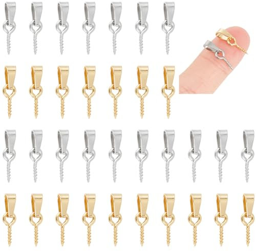 UNICRAFTALE 60Stk 2 Farben Schraubösen Heringsbügel Edelstahl Schraub ösenstifte Mit Klemmbügeln Metall anhänger Ösennadel Für Halbgebohrte Perlen Charm Flaschen Korkverschluss DIY Schmuckherstellung