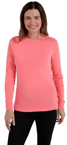 Mountain Warehouse Talus Womens Long Sleeves Baselayer Top - Thermal Underwear, Lightweight, Breathable, Warm & Easy Care - Autumn, Winter & Outdoors Coral (Round Neck) Women's Size 18