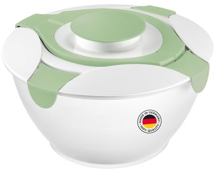 Westmark récipient à salade avec poignées et réservoir intégré pour la sauce vinaigrette, capacité : 6,5 litres, plastique, Praktika, transparent/blanc/vert, 2422227M